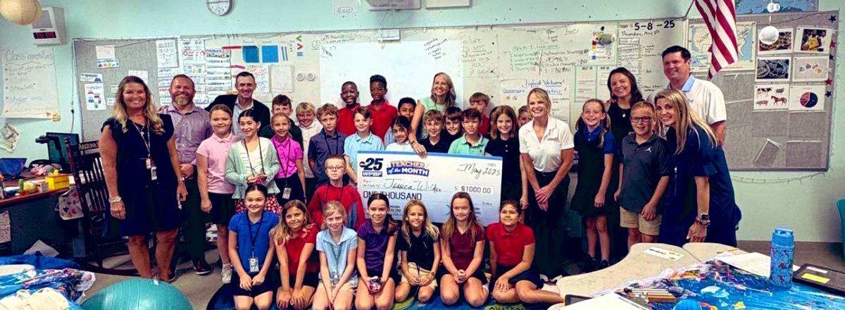 Congratulations to Jessica Walker, our incredible educator, for being named WPBF 25’s Teacher of the Month!

Today, the WPBF team surprised her on campus with a well-deserved honor—and a $1,000 award to support classroom supplies and student projects.