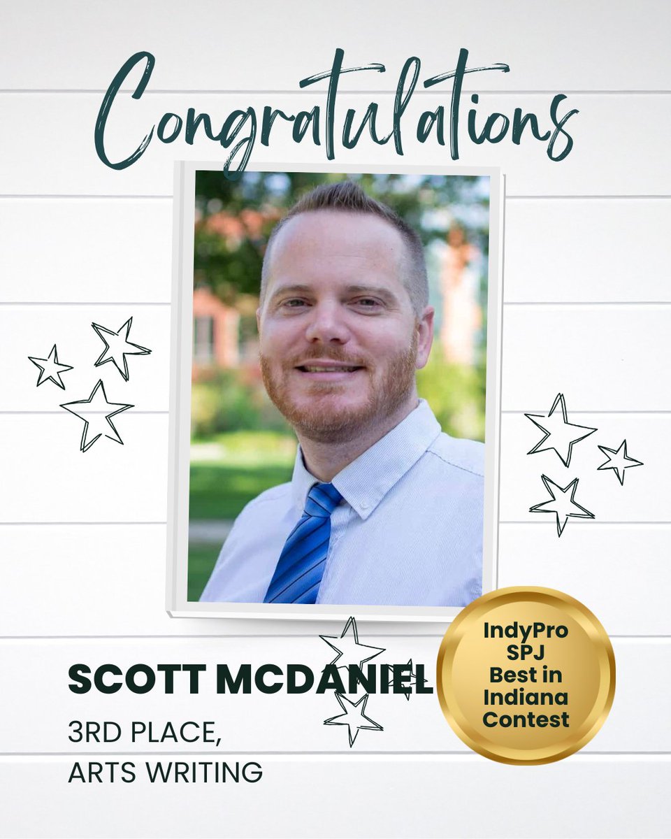 StatehouseFile's tweet photo. We have another Franklin College Pulliam School of Journalism staffer to congratulate! Department Chair and Professor Scott McDaniel writes movie and TV reviews for #TheStatehouseFile on top of everything else he does for us (which is a lot). Thanks and congrats, Scott! https://t.co/S1uab2g30v