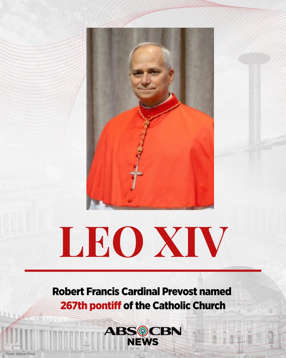 LRukeija's tweet image. The Most Eminent and Most Reverend Lord
Lord Robert Francis
Cardinal of the Holy Roman Church Prevost
who has taken the name Leo XIV
Cardinal Protodeacon Dominique Mamberti announces that the Cardinals have elected Cardinal Robert Francis Prevost, who took the name Pope Leo XIV.