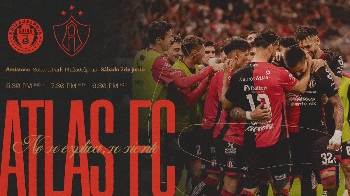 Atlas FC (@atlasfc) on Twitter photo ¡NOS VEMOS PRONTO, PHILADELPHIA! 🇺🇸🔴⚫️
La Furia regresa a La Unión Americana para un amistoso este próximo 7 de junio contra <a href="/PhilaUnion/">Philadelphia Union</a> 🦊 🆚🐍
¡Los esperamos, Fiel! 🗣️
Encuentra tus entradas en philadelphiaunion.evenue.net/event/UNION25/… ¡NOS VEMOS PRONTO, PHILADELPHIA! 🇺🇸🔴⚫️
La Furia regresa a La Unión Americana para un amistoso este próximo 7 de junio contra <a href="/PhilaUnion/">Philadelphia Union</a> 🦊 🆚🐍
¡Los esperamos, Fiel! 🗣️
Encuentra tus entradas en philadelphiaunion.evenue.net/event/UNION25/…