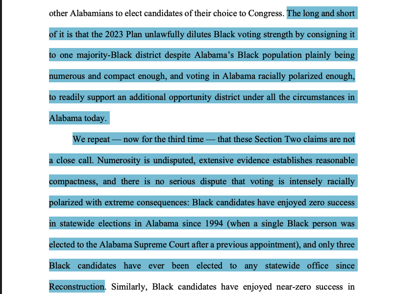NEW TODAY: A 571-page order from a federal judicial panel finds (for the third time) that Alabama's 2021 congressional redistricting plan violated Section 2 of the Voting Rights Act for racial gerrymandering: courthousenews.com/wp-content/upl…