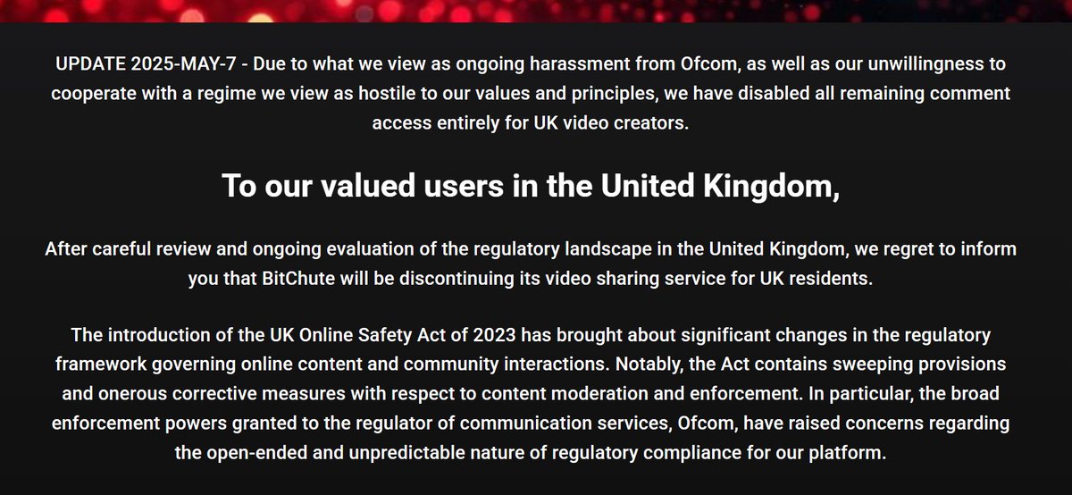 This is how <a href="/Bitchute/">BitChute</a> looks now if you live in the UK. How ridiculous. 

They should be ashamed of their government