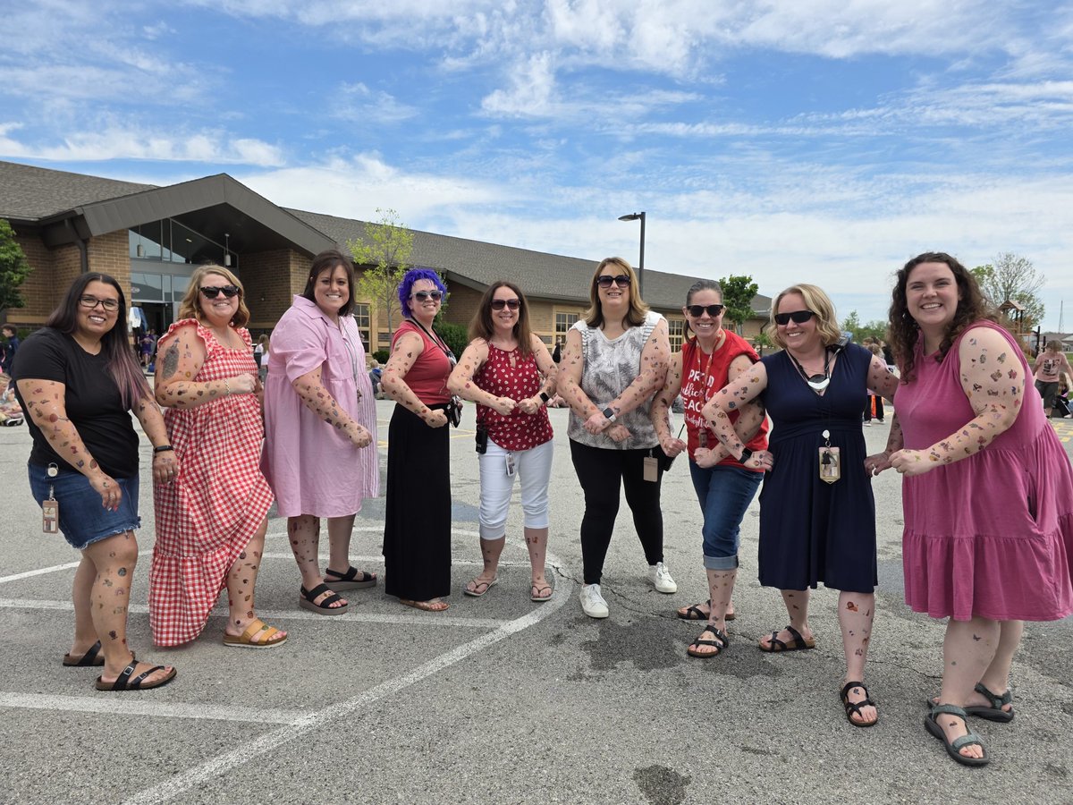 A celebration of growth! To recognize student achievement in NWEA Reading &amp; Math, HHES hosted Tat the Teacher. 2nd grade students earned a temporary tattoo for every point of growth. 2,200 tattoos placed on teachers turned progress into a fun, unforgettable moment! #WeAreHuskies