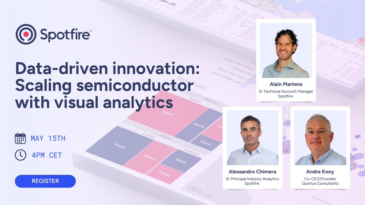 jricharman's tweet photo. Discover how the Spotfire innovative approach to visual data science and AI is revolutionizing semiconductor manufacturing.

📅 Join the upcoming webinar May 15

Register now: https://t.co/UkE0luAz2j

#Semiconductor #VisualDataScience #Spotfire https://t.co/FsRB5hgiQk