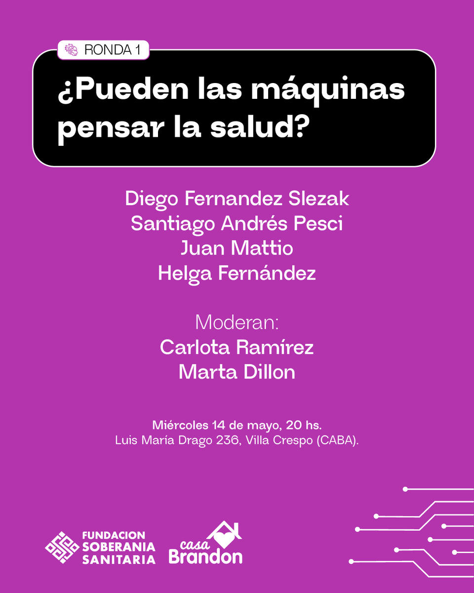 SoberaniaSalud's tweet photo. ¿Cómo nos relacionamos con la IA para construir soberanía sanitaria?
1° ronda: ¿Pueden las máquinas pensar la salud?

🗓 Mié 14/5 - 20 h
📍 Casa Brandon @casaBrandon 

IA, salud, cultura y poder.
Tres encuentros para pensar el futuro desde el sur. https://t.co/FVyEQ9oobH