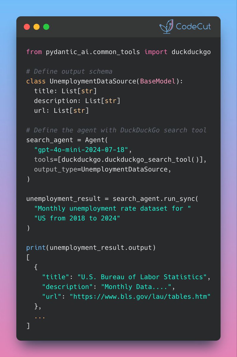 KhuyenTran16's tweet image. Adding real-time search to your #LLM app usually means building a search backend.
#PydanticAI's DuckDuckGoSearchTool handles that for you. Structured results, real-time data, and zero setup.
📕 View the full article: buff.ly/aEQlf0I