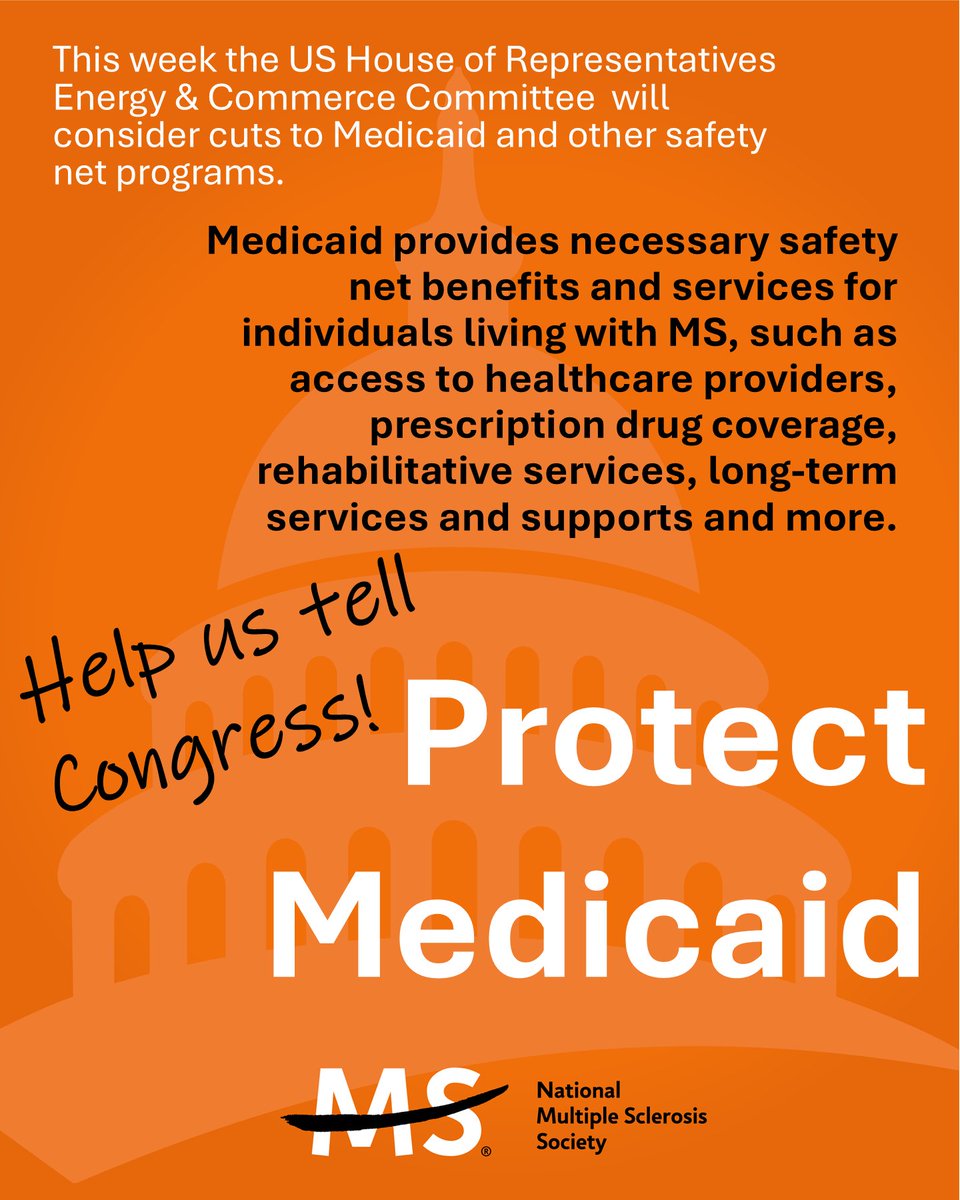 MSactivist's tweet image. Medicaid is our country’s primary payer for long-term services and supports, including home- and community-based services that allow people with MS to remain independent and in their homes.
MS Activists: Take Action, contact your member of Congress today! nmss.quorum.us/campaign/12185…
