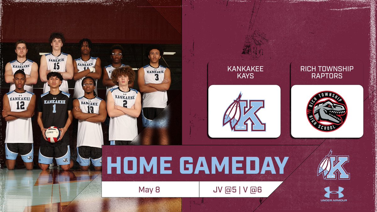 HUGE boys volleyball conference matchup between the Kays and the Rich Township Raptors. JV starts at 5 followed by Varsity at 6. Come out and cheer on the Kays!!