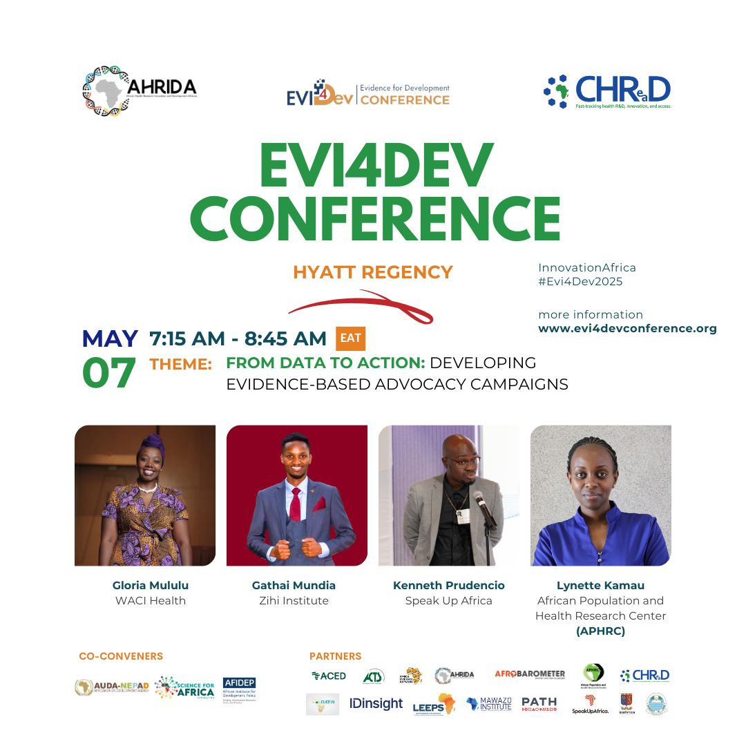WACIHealth's tweet image. At the #Evi4DevConference session with @CHReaDKenya &amp;amp; AHRIDA, our own Gloria Mululu spotlighted how community evidence and advocacy shifts health policy and financing priorities – using examples on #PHC, #HIVprevention, &amp;amp; #immunisation.  

#DataToAction #FundAdvocacy