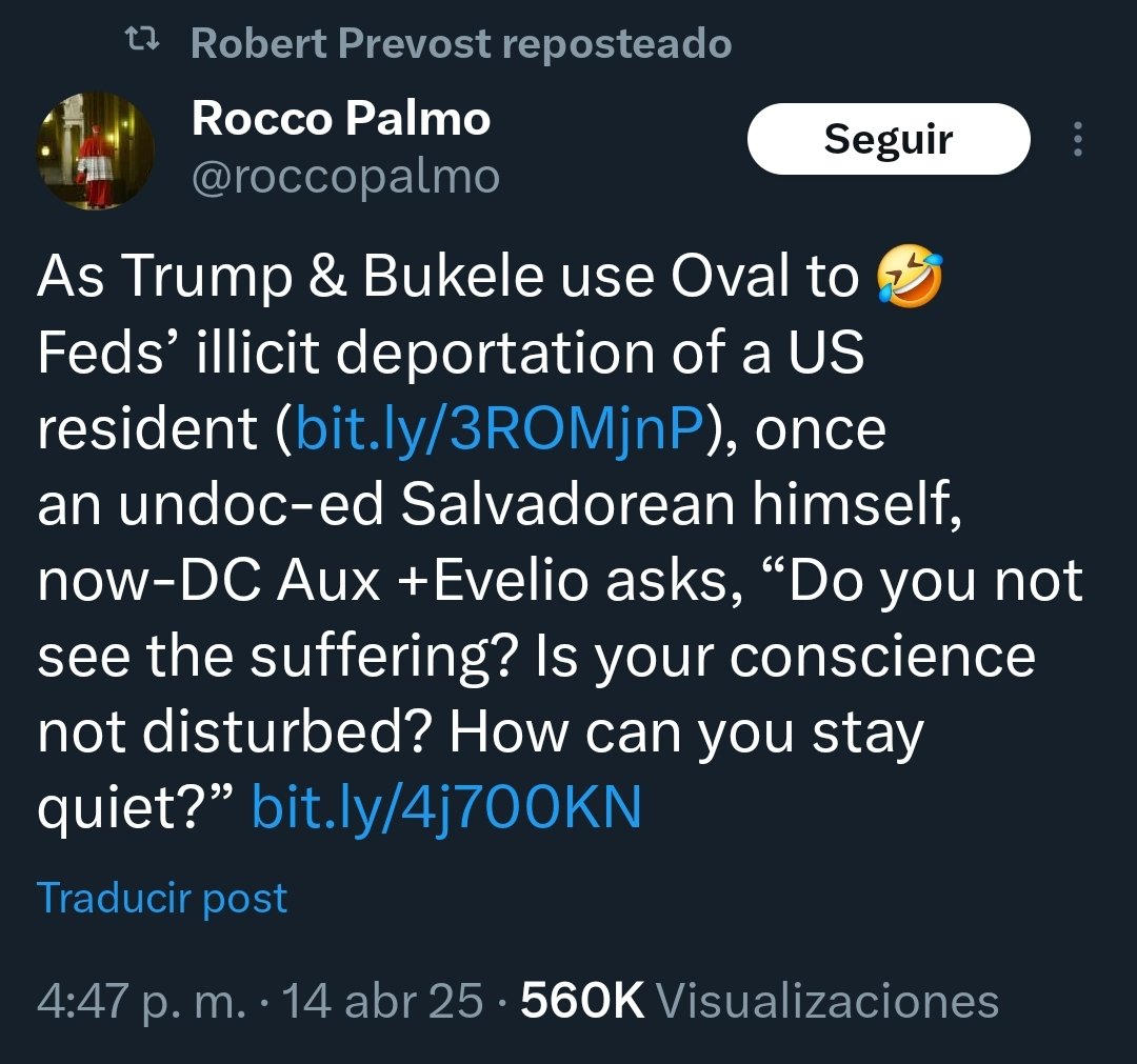 CarlosSince1980's tweet photo. Pude percibir en el discurso de Robert Prevost (León XIV) que a pesar de ser 'gringo' el se siente más latino que estadounidense, y en realidad lo es. Si es anti Bukele y anti Trump, bueno, por ahí vamos muy bien, pero siempre el beneficio de la duda. https://t.co/JeybWw3Q3X