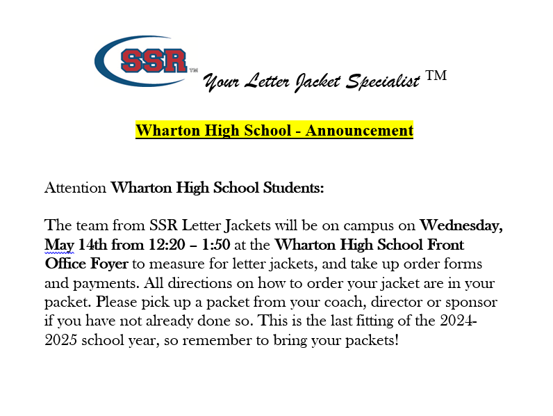WHS Parents, if your student has received information about getting a letterman jacket, please see the attatchment for more information.