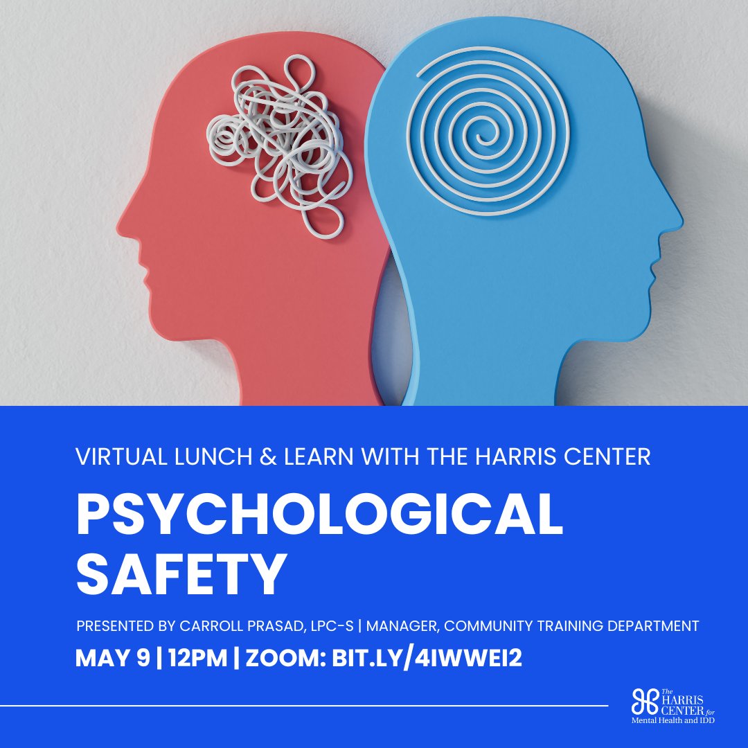 The Harris Center (@theharrisctr) on Twitter photo Join The Harris Center’s Community Training Department tomorrow (5/9) at 12 PM for a virtual Lunch & Learn: Psychological Safety! 🔗Zoom link: bit.ly/4iWweI2
We’re proud to partner this month with <a href="/hcpct1/">Office of Harris County Commissioner Rodney Ellis</a> and <a href="/HarrisCoPct2/">Harris County Precinct 2</a> in honor of Mental Health Awareness Month 💚 Join The Harris Center’s Community Training Department tomorrow (5/9) at 12 PM for a virtual Lunch & Learn: Psychological Safety! 🔗Zoom link: bit.ly/4iWweI2
We’re proud to partner this month with <a href="/hcpct1/">Office of Harris County Commissioner Rodney Ellis</a> and <a href="/HarrisCoPct2/">Harris County Precinct 2</a> in honor of Mental Health Awareness Month 💚