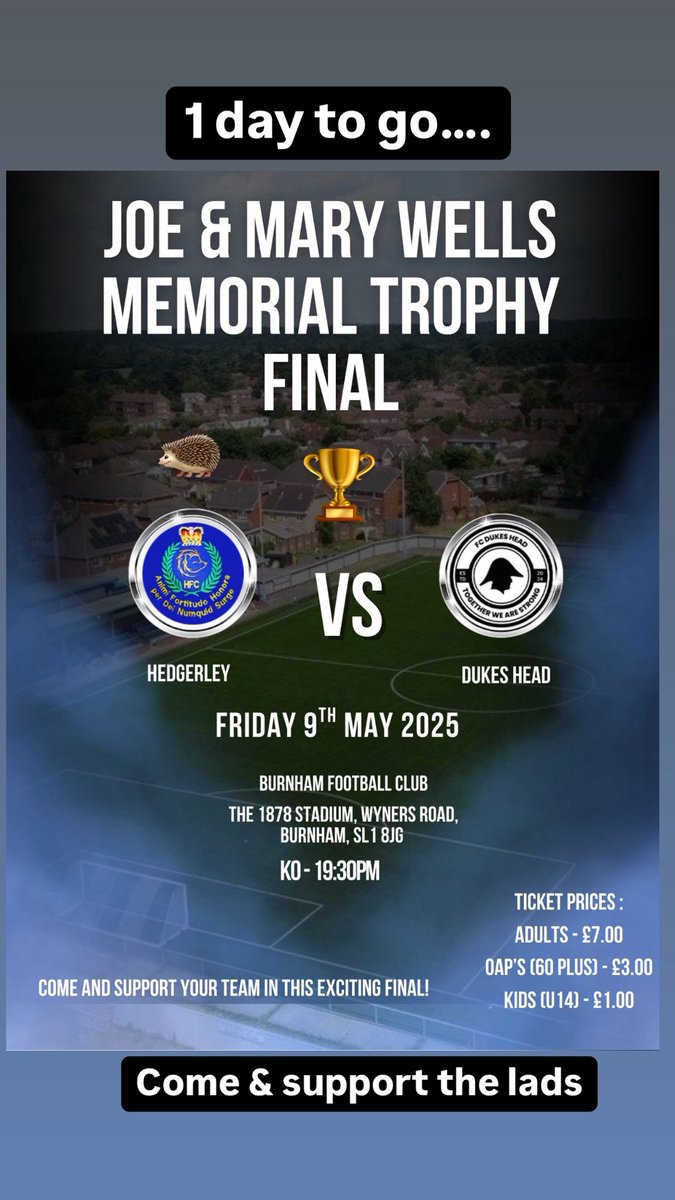 One day to go, come and support the lads!!