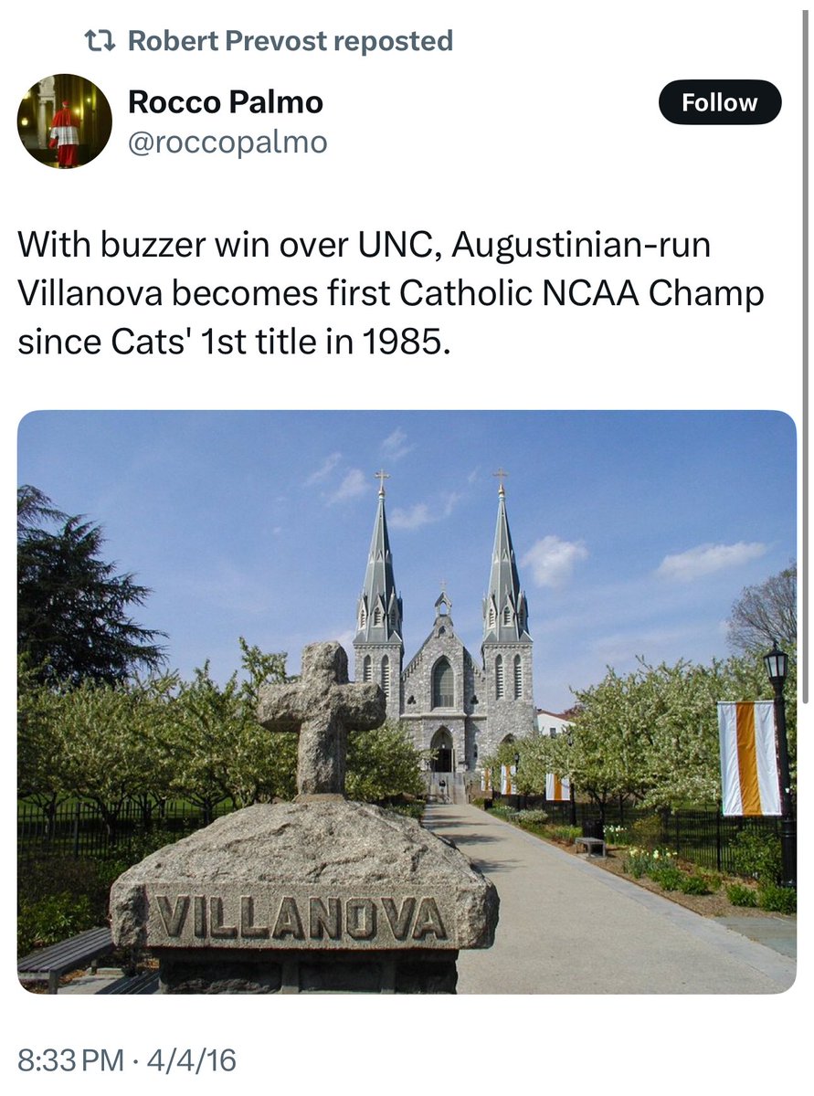 In 2016, Robert Prevost (now newly named POPE LEO XIV) reposted an article about Jalen Brunson, Josh Hart, Mikal Bridges (and Donte DiVincenzo) leading Villanova to a Championship

Knicks have the blessing of the Holy Father