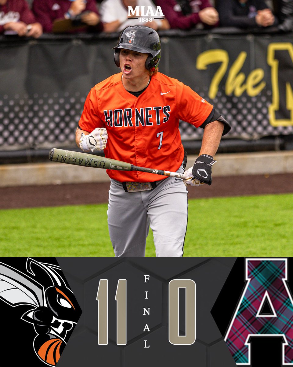 Kalamazoo moves to 2-0 in MIAA Tournament play with a run-rule win. The Hornets are back at it tomorrow at Nicolay Field at noon. 🐝⚾️

#d3baseball