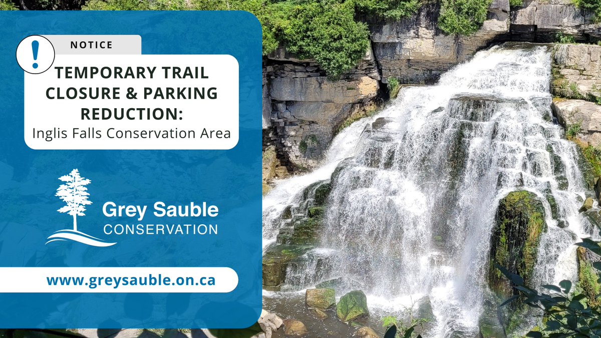 Starting at 4pm on May 9, the Water Filtration Plant Trail and a portion of the parking lot at Inglis Falls Conservation Area will be closed temporarily to allow for maintenance work. 

Please visit our website for updates on property and trail closures: greysauble.on.ca/visiting-conse…