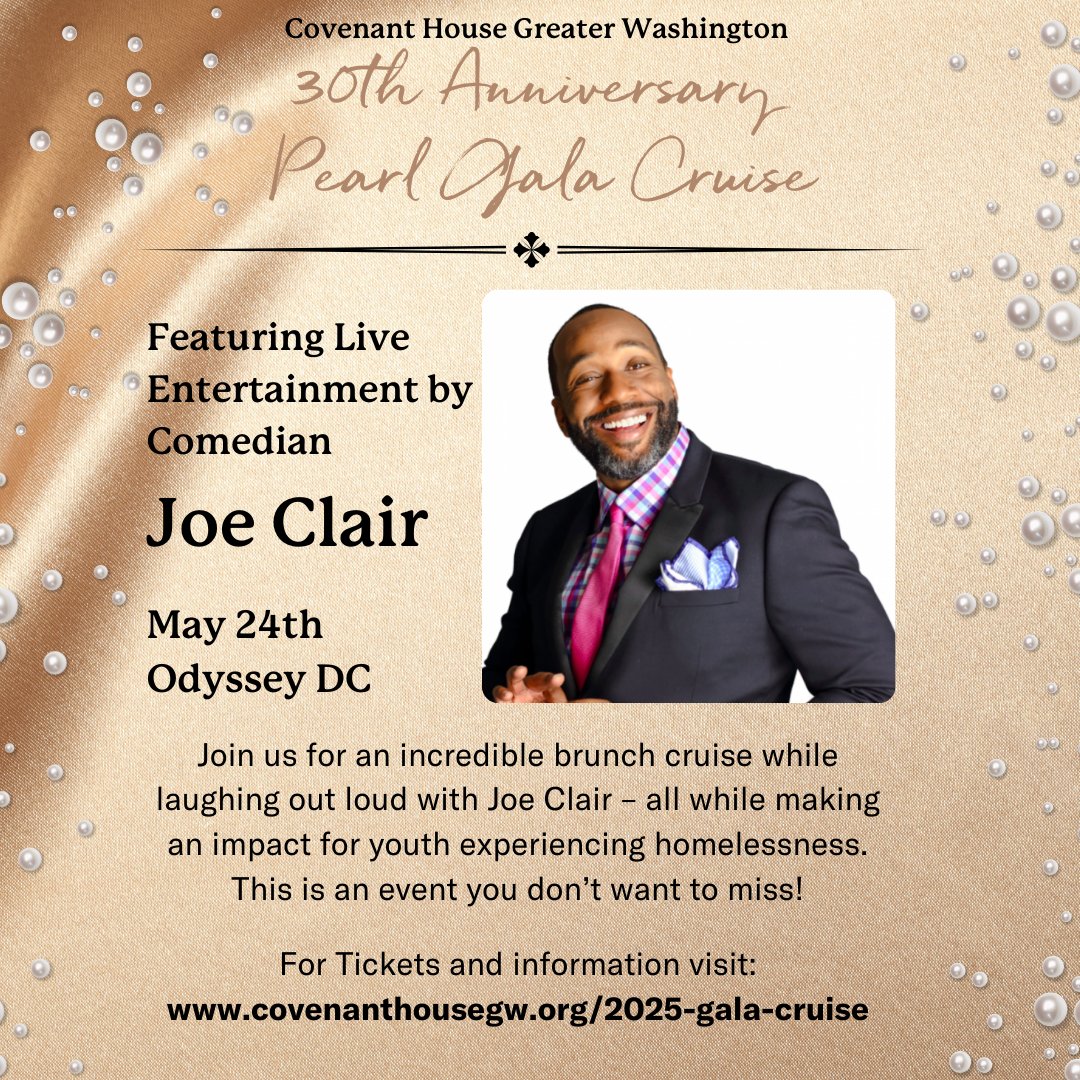 Join us and Joe Clair on the Odyssey for an afternoon of impact as we cruise the Potomac and set sail to a brighter future for our youth. Secure your tickets while they are still available because this is an event you don't want to miss!
Tickets and info: covenanthousegw.org/2025-gala-crui…