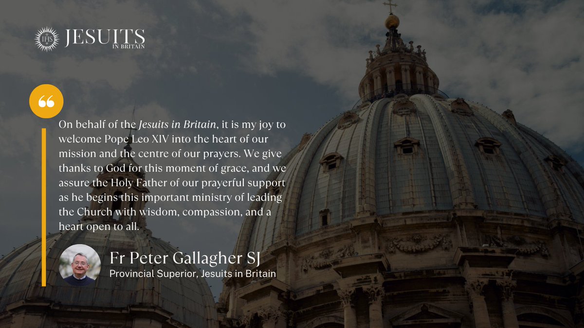 JesuitsBritain's tweet image. We welcome Pope Leo XIV with joy and prayer.
In this moment of grace, we reaffirm our mission to serve Christ and walk in hope alongside him, facing today’s challenges together.
Join us in praying for the Holy Father as he begins his new ministry.
bit.ly/3GKDcT2