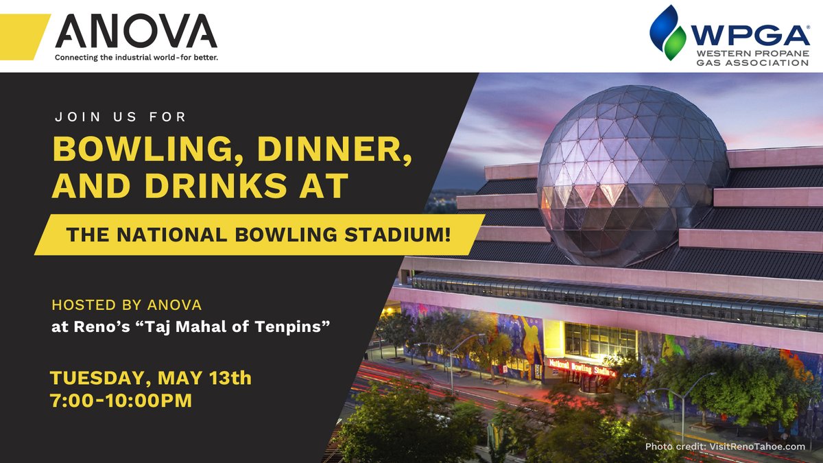 Anova (@anovasolutions) on Twitter photo Is bowling up your alley? If so, Anova is hosting the must-attend event at this year's <a href="/WesternPGA/">Western Propane Gas Association</a> Trade Show & Convention in Reno. No time to spare - join us Tuesday evening (5/13 from 7-10pm) for bowling, dinner, and drinks at the National Bowling Stadium! Is bowling up your alley? If so, Anova is hosting the must-attend event at this year's <a href="/WesternPGA/">Western Propane Gas Association</a> Trade Show & Convention in Reno. No time to spare - join us Tuesday evening (5/13 from 7-10pm) for bowling, dinner, and drinks at the National Bowling Stadium!