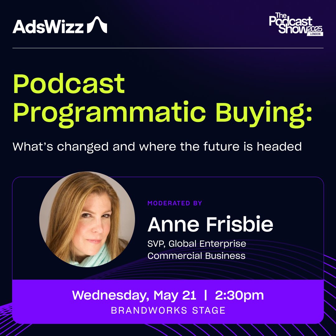 🎙️🇬🇧Headed to The Podcast Show London? Don’t miss this insightful panel, moderated by our very own Anne Frisbie, SVP of Global Enterprise Commercial Business, where she will join top industry voices to share how #programmatic is reshaping  #podcast #advertising!
#PodShowLDN