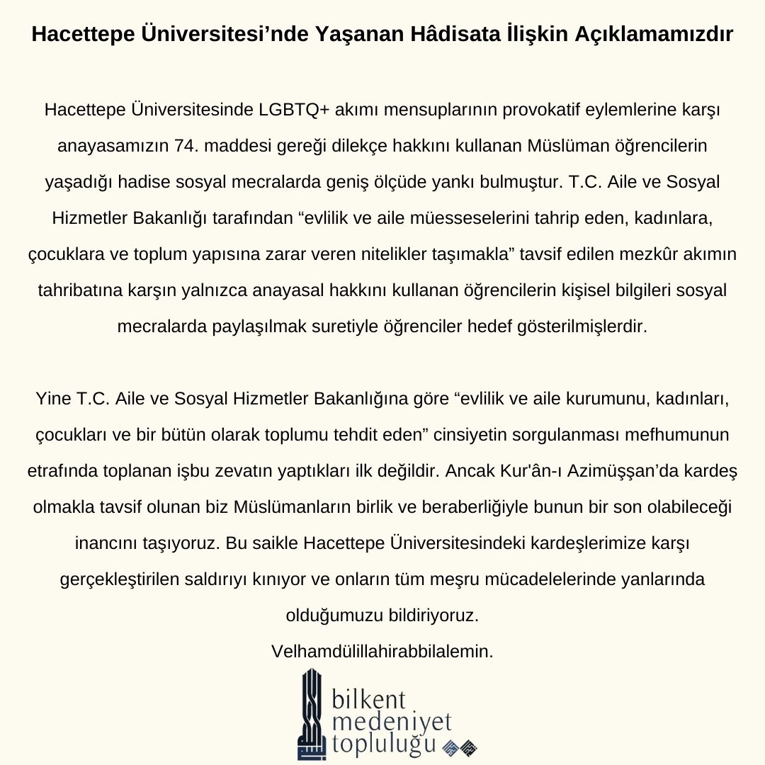 Hacettepe Üniversitesi’nde Yaşanan Hâdisata İlişkin Açıklamamızdır