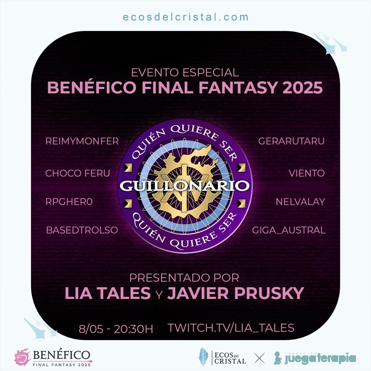 Javier Prusky - Bkjj in FFxiv - Acatl in Genshin (@javierprusky) on Twitter photo Happening Now! Let’s help out <a href="/juegaterapia/">Fundación Juegaterapia</a> together!!!
ecosdelcristal.com
#ffxiv #BeneficoFF Happening Now! Let’s help out <a href="/juegaterapia/">Fundación Juegaterapia</a> together!!!
ecosdelcristal.com
#ffxiv #BeneficoFF