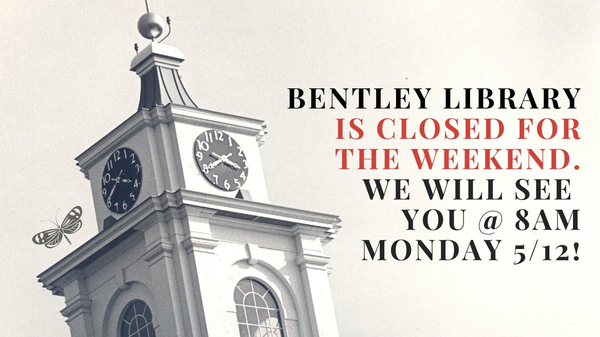 BentleyLibrary's tweet image. Exams are over! Congratulations on a great end of the semester, Falcons! Bentley Library is closed for the weekend; we will start our summer schedule at 8am on Monday 5/12!