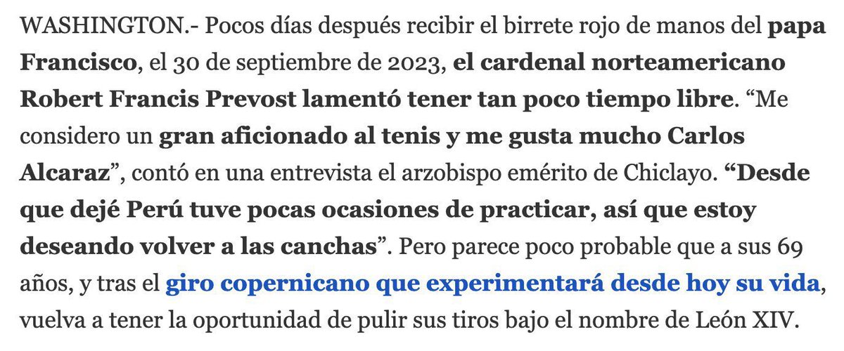 Prevost, el nuevo Papa... ¡ES FAN DE CARLOS ALCARAZ!