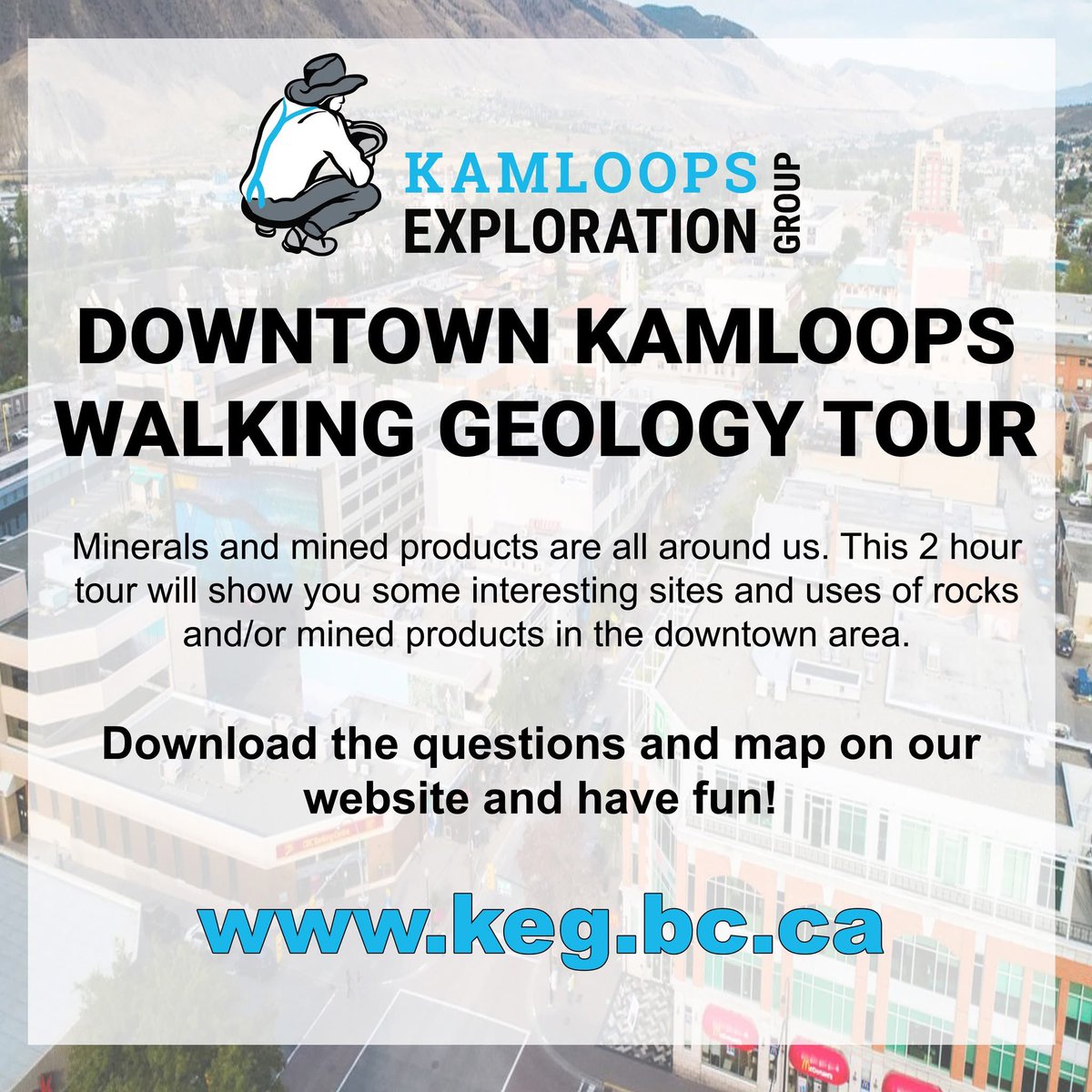 Celebrate #BCMiningMonth with The Kamloops Exploration Group!
Have you taken the Downtown Kamloops Walking Geology Tour yet? Grab the family and set out on a 2 hour walk full of educational fun! Check out keg.bc.ca/outreach/minin… for the map and questions and more Mining Month Fun