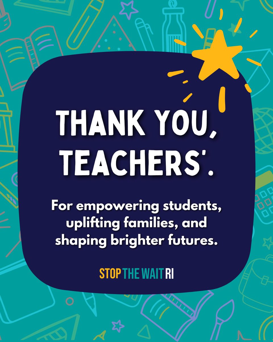 stopthewaitri's tweet image. 📚 This Teacher Appreciation Week, we’re sending love and gratitude to every educator helping Rhode Island students thrive.
📚 Esta semana, en #StopTheWaitRI, queremos enviar todo nuestro cariño y gratitud a las y los educadores que ayudan a nuestras niñas y niños a tener éxito.