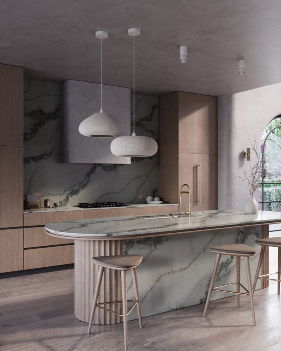 CaesarstoneCA's tweet image. Curved kitchen islands are quickly becoming a favourite #DesignTrend. Their smooth, organic shape creates a seamless flow, adds visual interest, and brings a fresh, contemporary feel to a space. What do you think? Are curves here to stay? 
#Caesarstone #KitchenDesign