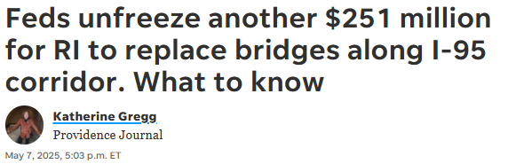 Senator Jack Reed (@senjackreed) on Twitter photo Transportation investments should be driven by need & merit.
Thanks to advocacy of <a href="/SenWhitehouse/">Sheldon Whitehouse</a> & our entire delegation, Iām glad the Trump Admin is following the law to provide these critical funds for RIās interstate highway system. Transportation investments should be driven by need & merit.
Thanks to advocacy of <a href="/SenWhitehouse/">Sheldon Whitehouse</a> & our entire delegation, Iām glad the Trump Admin is following the law to provide these critical funds for RIās interstate highway system.