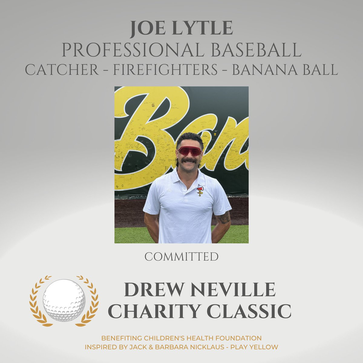 ⚾️➡️⛳️ From <a href="/TheSavBananas/">Savannah Bananas</a> Ball to the Drew Neville Charity Classic! Proud to welcome Oklahoma native &amp; Fire Fighters catcher <a href="/Joe22Lytle/">Joe Lytle</a> to the field—er, fairway—Fore the Kids! 💛🍌

#DrewNevilleCharityClassic #BananaBall #PlayYellow #ForeTheKids