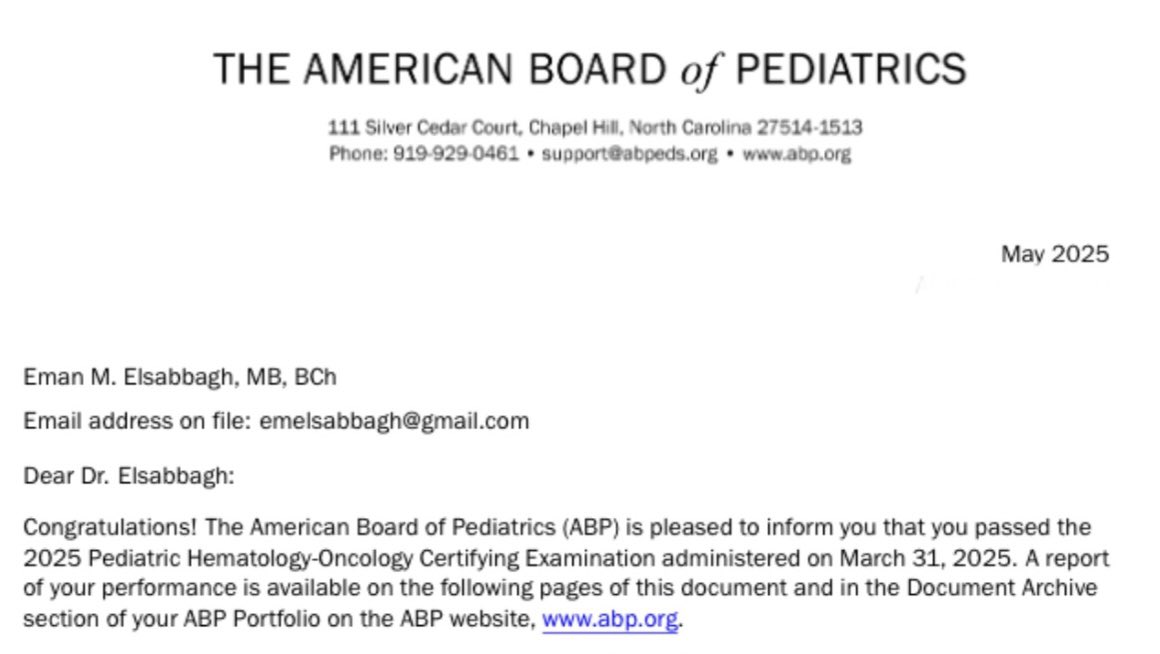 It is official! American board of pediatric hematology/Oncology certified !
#aspho #pedshemonc #boardcertified