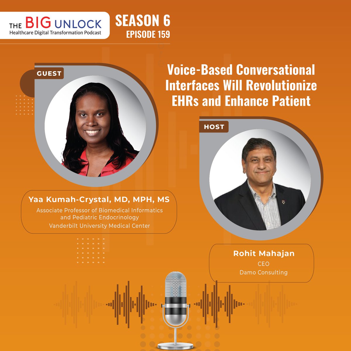 The Big Unlock Podcast (@thebigunlock) on Twitter photo Dr. Yaa Kumah-Crystal of <a href="/VUMCDiscoveries/">Vanderbilt University Medical Center</a> shares her vision for fully integrated, voice-based conversational interfaces in EHRs that can enhance both clinician satisfaction & patient engagement.
🎧Listen to the conversation 👉hubs.ly/Q03lGyjW0
Rohit Mahajan #podcast Dr. Yaa Kumah-Crystal of <a href="/VUMCDiscoveries/">Vanderbilt University Medical Center</a> shares her vision for fully integrated, voice-based conversational interfaces in EHRs that can enhance both clinician satisfaction & patient engagement.
🎧Listen to the conversation 👉hubs.ly/Q03lGyjW0
Rohit Mahajan #podcast