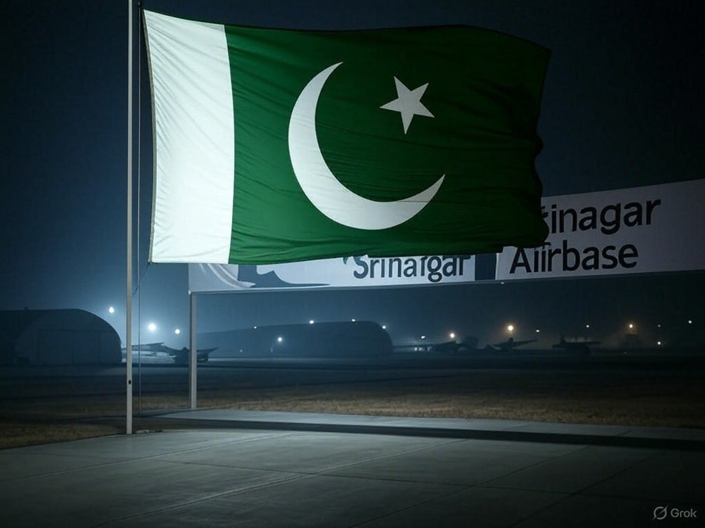 ALHUMDULLIAH ❤️

We did it.

After all the fights with F-16 and JF-17 thunder in Jaisalmer, Jammu and Kashmir we conquered Indian Air base srinagar.

Pakistani flag in Srinagar Air base India.

Delhi we are coming
