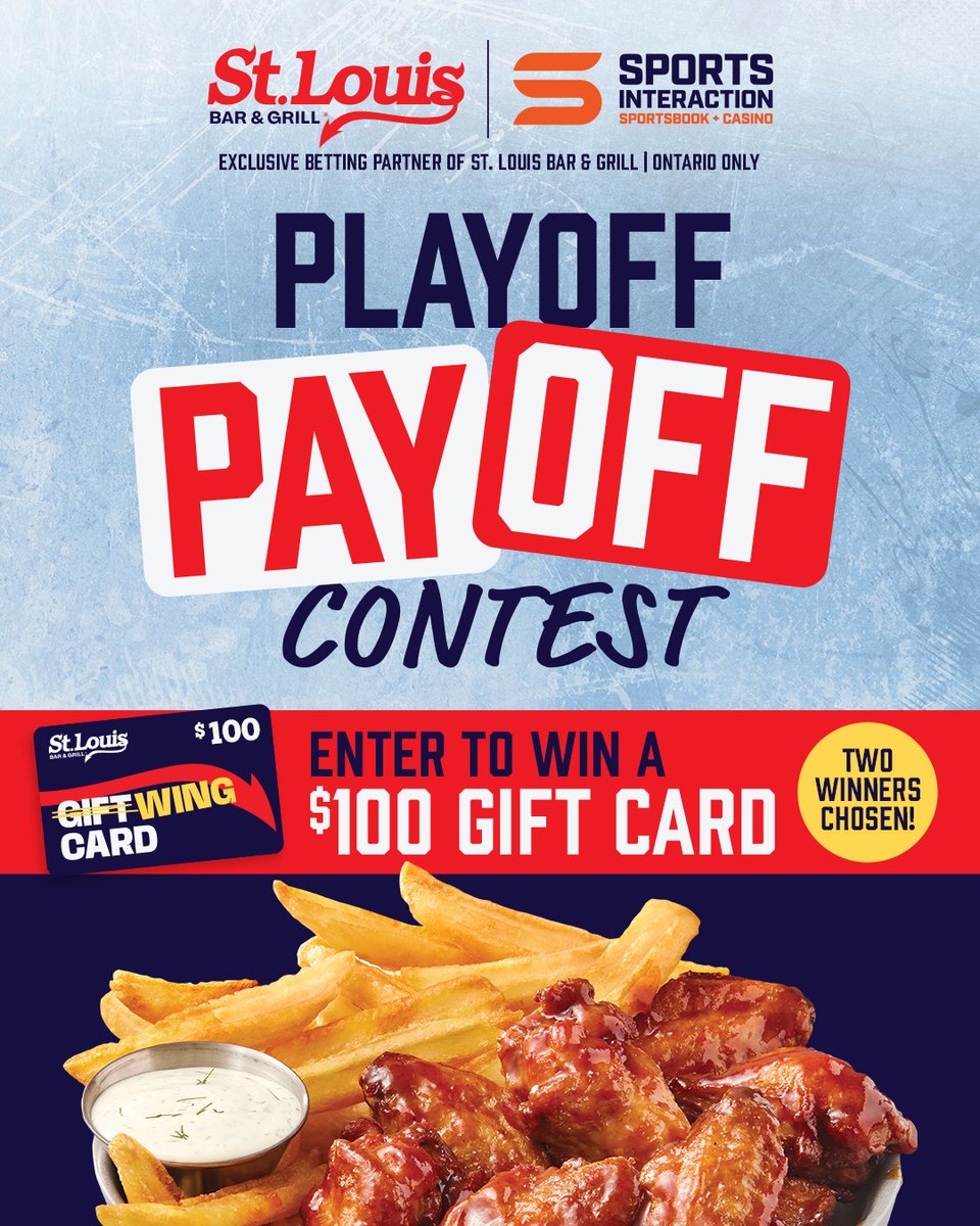 To celebrate our partnership with <a href="/SIASport/">Sports Interaction</a>, and round 2 of the playoffs, we are giving away a $100 St. Louis Bar &amp; Grill gift card to two lucky followers.

How To Enter:
🏒 Follow us 
🏒 Repost and tag a hockey fan 

*Ontario only. Contest ends May 16th at 11:59 pm.