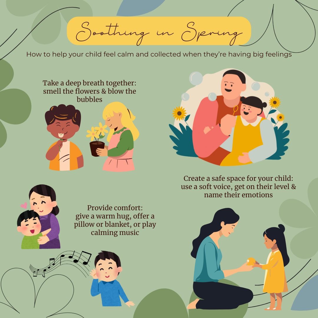Children, just like adults, have big feelings. While that can be challenging, it's an important part of their development. Here are some soothing strategies that can help you help your child move through their emotions. 

#onetantrumatatime #SDEarlyCarePartners #MHAM2025