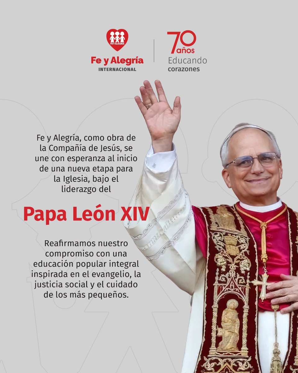Fe y Alegría celebra con esperanza el anuncio del nuevo Papa. Que su liderazgo inspire a transformar nuestras comunidades, guiados por la fe, el amor y el servicio.