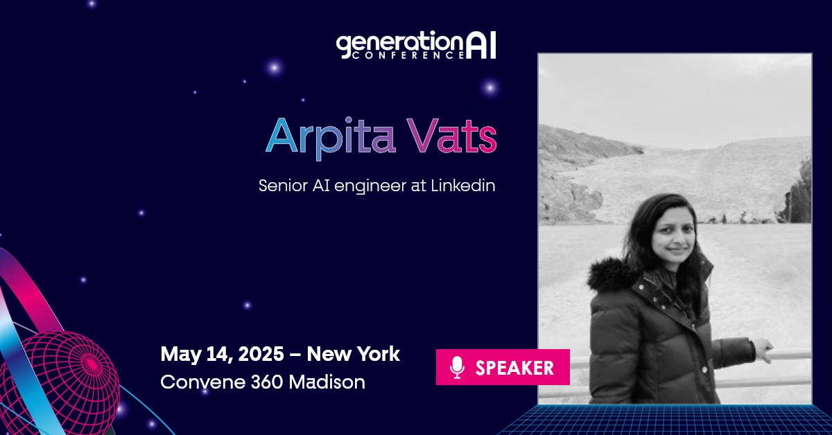 Get ready to go beyond attention with Arpita Vats, Senior AI Engineer at <a href="/LinkedIn/">LinkedIn</a>.

🎤 Session: Beyond Attention: How State Space Models Will Reinvent Generative AI
(co-presented with Rahul Raja, Staff Software Engineer, LinkedIn)

#GenerationAINewYork