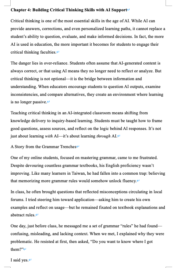 Michael30303521's tweet image. 📘 Chapter 4 drops tomorrow: Think before you prompt.
AI gives answers—but critical thinking asks the right questions.
#UnlearnToLearn #CriticalThinking #AIinEducation #FutureOfLearning