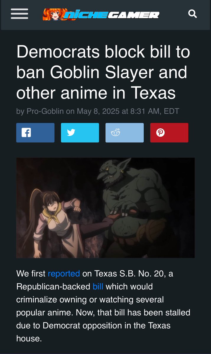 Democrats block bill to ban Goblin Slayer and other anime in Texas