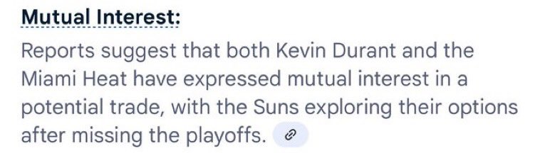 WadexFlash's tweet photo. Bleacher Reports predicts Kevin Durant will be traded to the Miami Heat.

Kevin Durant and Miami Heat have reportedly expressed mutual interest in a potential trade.

Pat Riley wants one more championship before he retires.

Seems like this is becoming more of a reality. https://t.co/Bufb52RcDT