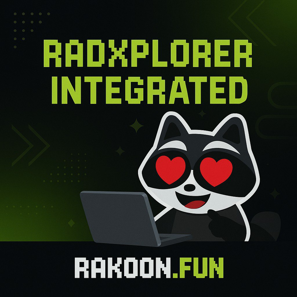 RakoonFun's tweet image. ⚡️ New Feature: RadXplorer ⚡️
We’ve integrated with @TheRadXplorer — your new weapon for on-chain research.
🔍 Spot exchange wallets faster
🧠 Understand token flows better
🛡️ Stay ahead of scammers
More data = more power. Always DYOR before investing.
#Web3Community #DeFiApp