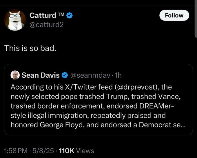 Imagine being this mad that the Pope is acting… like a Christian.