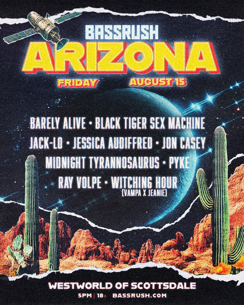 Bass levels will be pushed to the brink this summer as Bassrush Arizona touches down Friday, August 15 at WestWorld of Scottsdale.🛰️

Tickets go on sale Tuesday, May 13 at 12PM PT. 🎫 Sign up now for first access: bssrush.co/arizona25