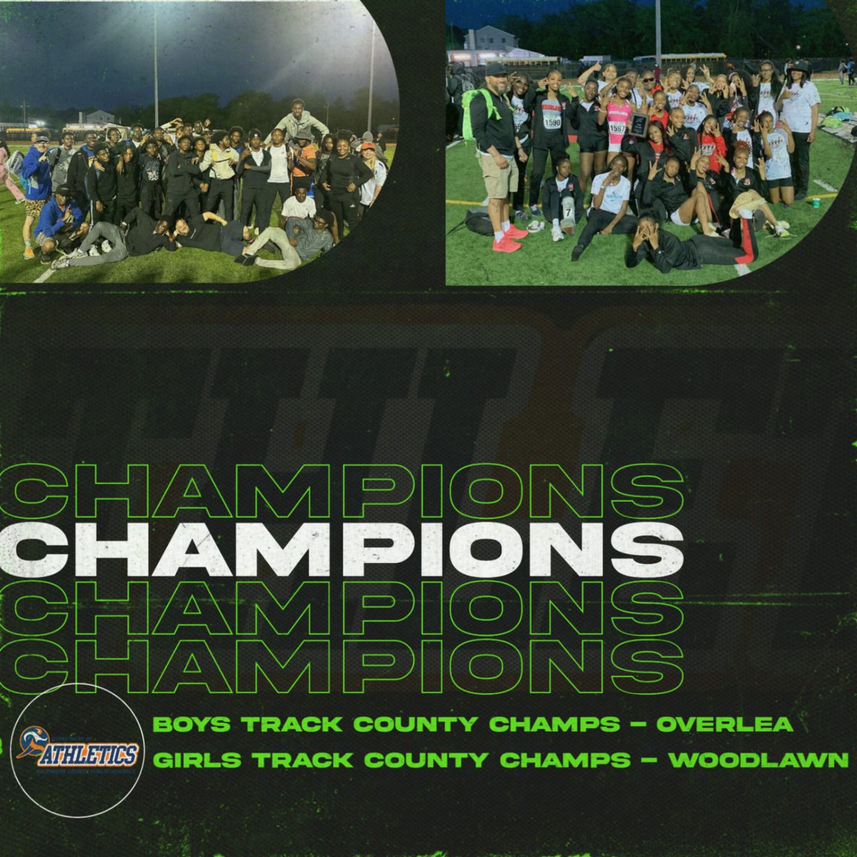 The <a href="/BaltCoPS/">Baltimore County Public Schools</a> track county championship concluded last night with <a href="/WHSWarriors1801/">Woodlawn Athletics</a> capturing the girls and <a href="/OverleaSports/">Overlea Athletics</a> winning the boys. Congrats to all and good luck in the upcoming <a href="/MPSSAA_Org/">MPSSAA</a> region meets! <a href="/BCPSSportsScene/">Sports Scene</a>