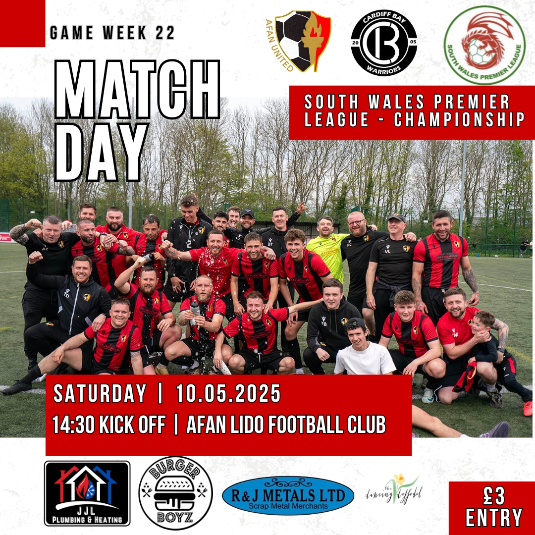 Our last game of the season comes this Saturday at home to Cardiff Bay ⚽️
3 Points can crown us league champions, come down and support the boys finishing off with our promotion party in what's been another successful season 🆙 🍻

#UPPAAFAN🔥