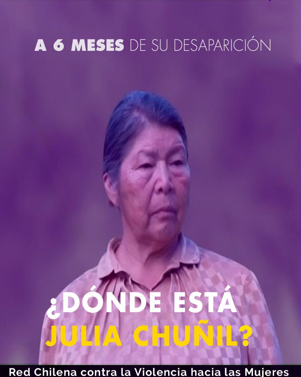 📢 Hoy se cumplen 6 meses de la desaparición de Julia Chuñil Catricura y su perro Cholito.

🟡 Seguimos exigiendo saber dónde está Julia. Es impresentable que, a seis meses de su desaparición, aún no haya avances en la investigación.