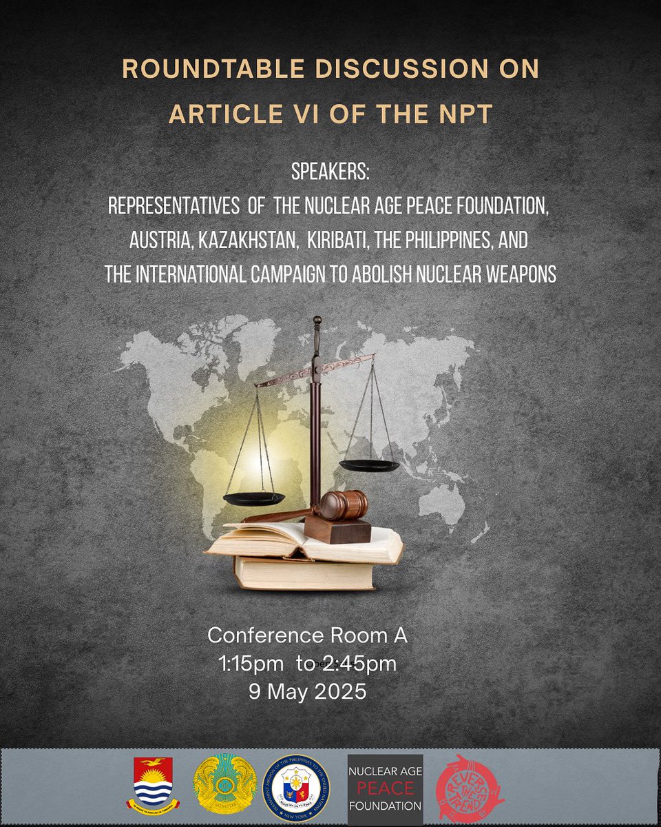 Reverse The Trend:Save Our People, Save Our Planet (@reversett_) on Twitter photo Please join us at our last side event for the 2025 #NPT PrepCom tomorrow afternoon at 1:15 in Conference Room A for a discussion on Article VI of the NPT with speakers from <a href="/KiribatiGov/">Republic of Kiribati</a>, <a href="/DisarmKaz/">Kazakhstan Disarmament</a>, <a href="/nuclearban/">ICAN</a>, <a href="/PHMissionNY/">Philippine Mission to the UN</a>, and <a href="/AustriaUN/">Austria UN</a>! Please join us at our last side event for the 2025 #NPT PrepCom tomorrow afternoon at 1:15 in Conference Room A for a discussion on Article VI of the NPT with speakers from <a href="/KiribatiGov/">Republic of Kiribati</a>, <a href="/DisarmKaz/">Kazakhstan Disarmament</a>, <a href="/nuclearban/">ICAN</a>, <a href="/PHMissionNY/">Philippine Mission to the UN</a>, and <a href="/AustriaUN/">Austria UN</a>!